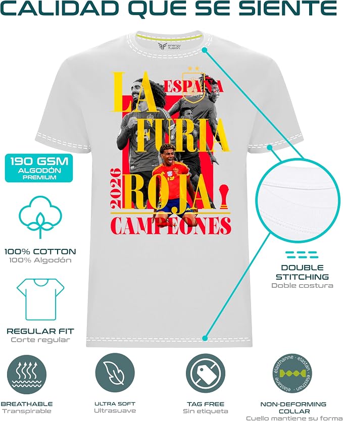 Spain World Champions 2026 La Roja Official Soccer Tee – Premium 100% Cotton Fan T-Shirt Amazon