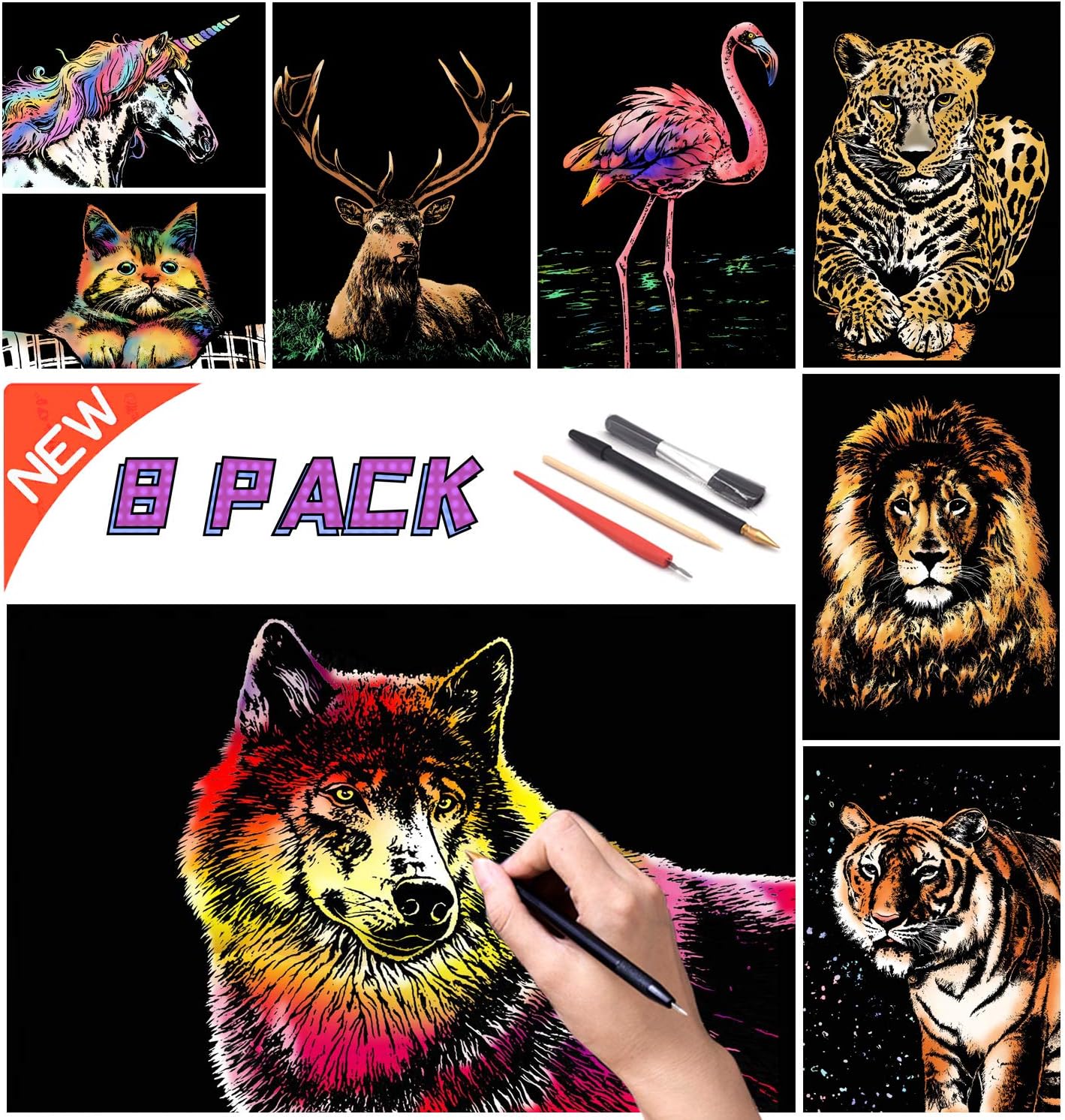 Scratch Art for Adults and Kids-City Landmarks Scratch Painting Craft Kit (8 Sheets A4)|DIY Foil Engraving Art Set|Stress Relief Gift for Travel Lovers,Craft Lovers,Home Decor(America/Europe)