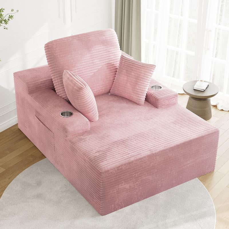 LIKIMIO 49" Oversized Chaise Lounge Sofa Bed with 2 Cup Holders & Storage Pocket - Plush Corduroy Upholstered, No Assembly Cloud Couch for Living Room, Bedroom, or Reading Nook - Kiki of DC Styles Store