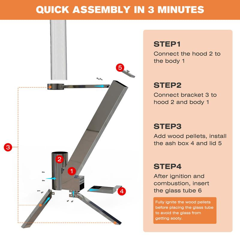 GOLDLIFE Wood Pellet Patio Heater Rocket - Smokeless Outdoor Fire Pit Stove with Glass Tube Chimney for Cozy Backyard & Camping Experiences - Kiki of DC Styles Store