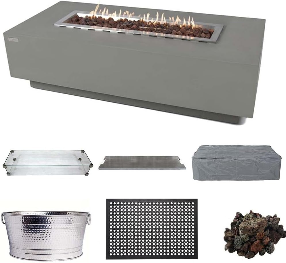 Granville 60" Modern Cast Concrete Fire Table - 45,000 BTU Natural Gas Fire Pit with Decorative Lava Rocks for Ultimate Outdoor Ambiance