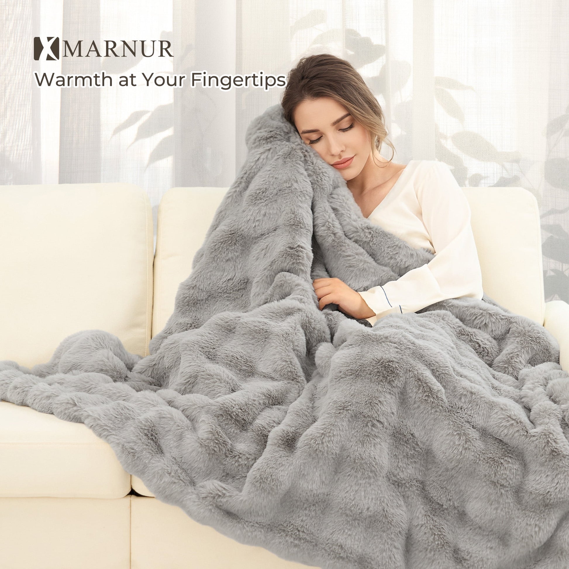 Electric Throw Blanket 50"X60", Faux Fur Heated Throw, 6 Heating Levels, 4 Hours Timer, Gray - Kiki of DC Styles Store