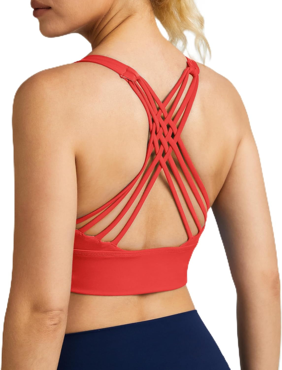 Women'S Strappy Longline Sports Bra Crisscross Back Medium Support Padded Workout Tank Yoga Crop Top - Kiki of DC Styles Store