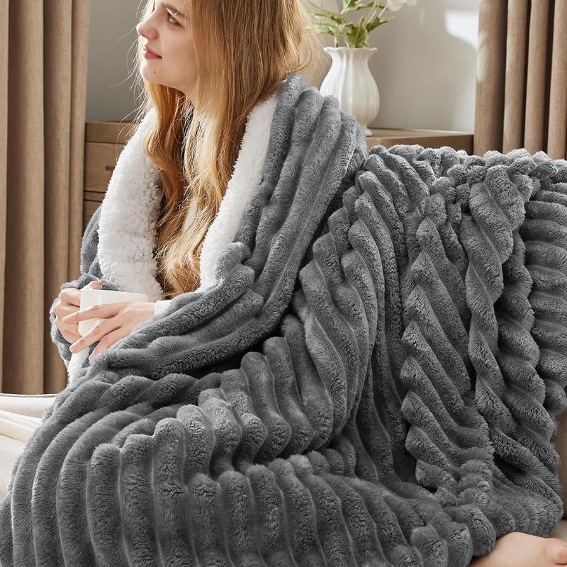 【Deal 'S for You】Bedsure Striped Sherpa Blanket Super Soft Cozy Plush Fleece Flannel Solid Modern Lightweight Comforter - Kiki of DC Styles Store