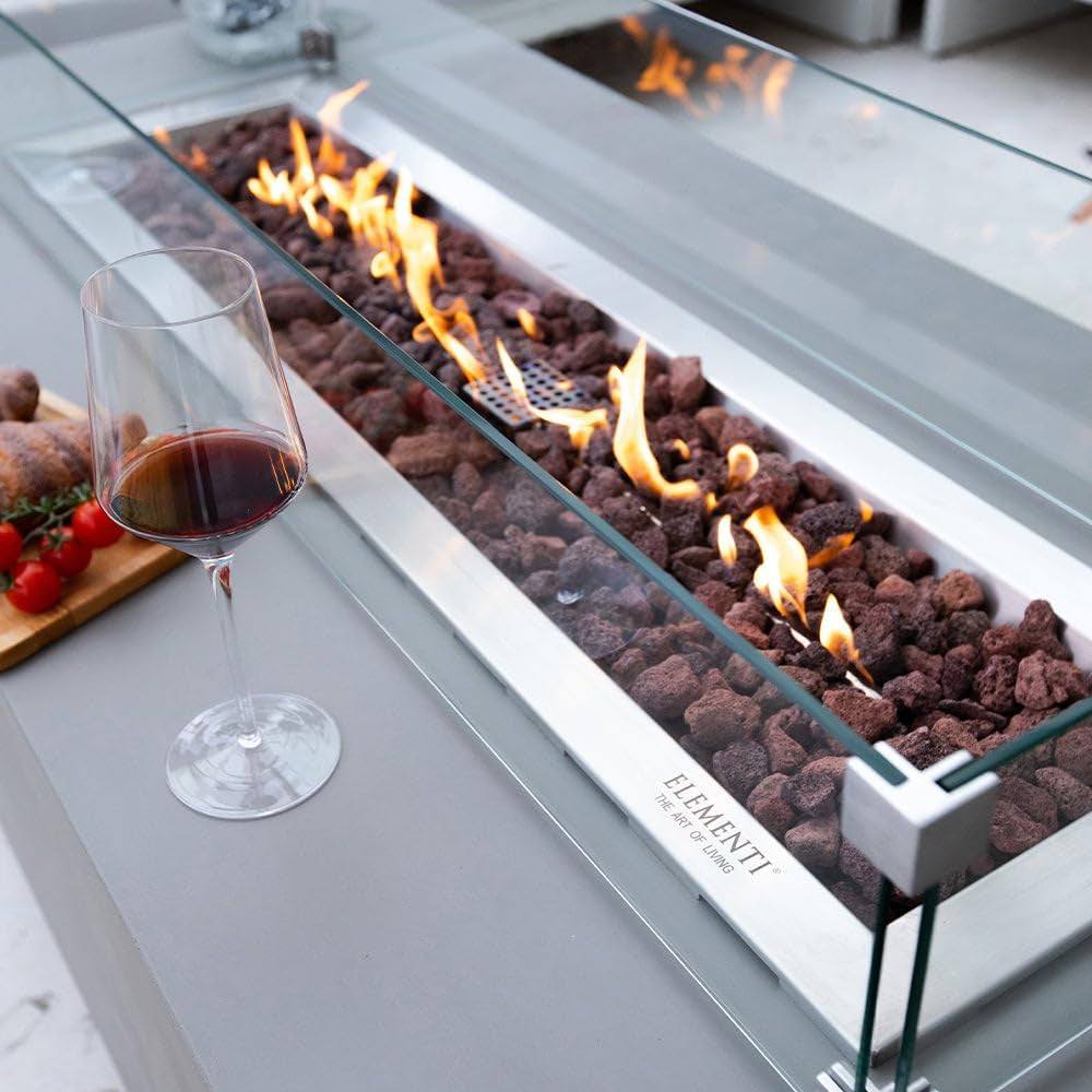Granville 60" Modern Cast Concrete Fire Table - 45,000 BTU Natural Gas Fire Pit with Decorative Lava Rocks for Ultimate Outdoor Ambiance