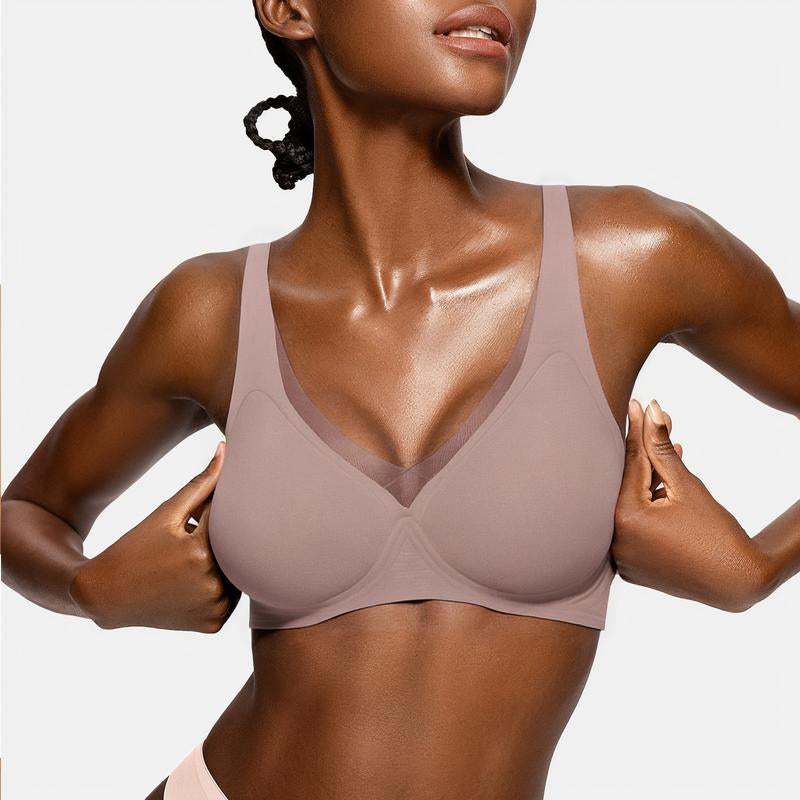 OEAK Deep V Mesh Wireless Bras for Women No Underwear Seamless Push up Comfortable Tshirt Bralettes Everyday Bra - Kiki of DC Styles Store
