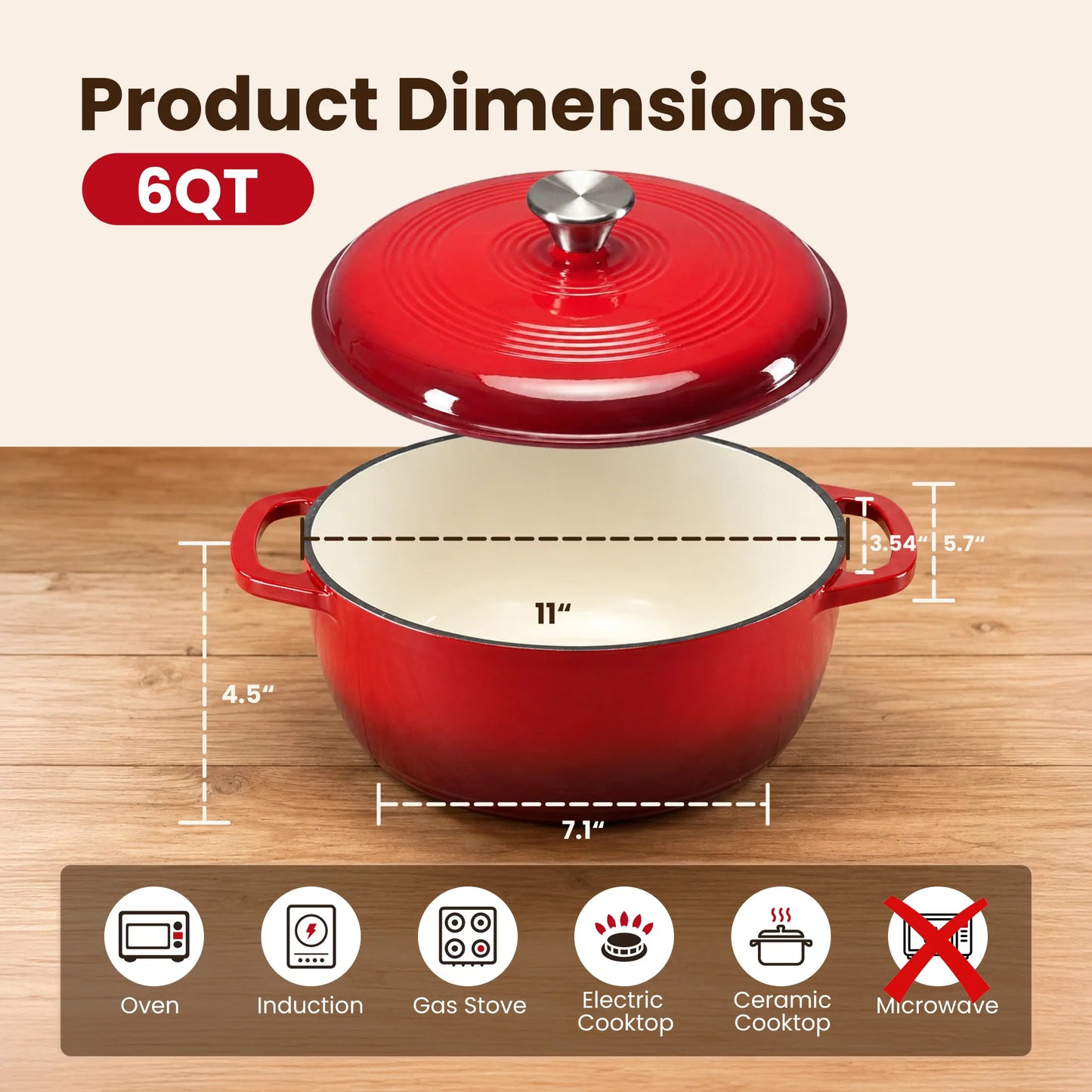 Elevate Your Cooking with Our 6QT Enameled Cast Iron Dutch Oven – Perfect for Braising, Baking, and Frying!