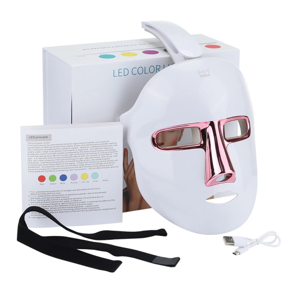 LED Face Mask - 7 Color Light Therapy for Facial Skin Care, Wrinkle Reduction and Acne Improvement