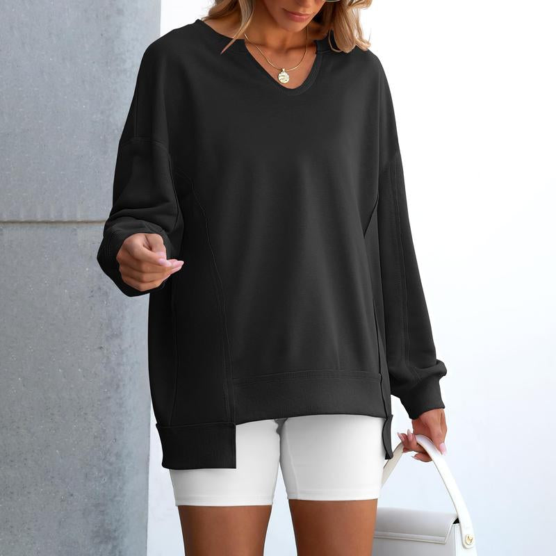 Oversized V Neck Sweatshirt for Women - Stylish Lightweight Long Sleeve Tunic for Winter Casual Wear and Teen Fashion - Kiki of DC Styles Store
