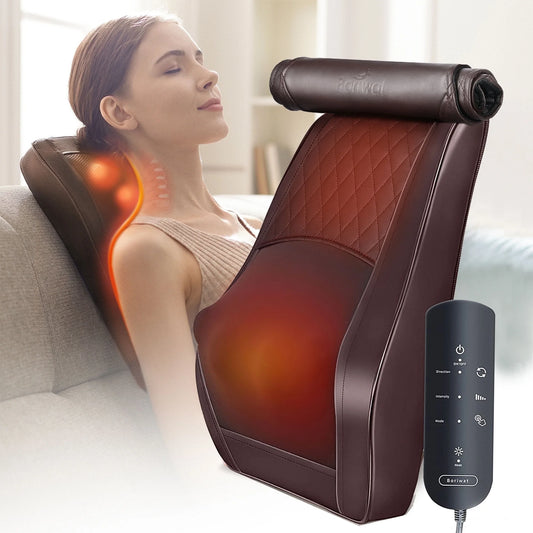 Back Massager with Heat and Vibration, Shiatsu Neck Massager Pillow Deep Tissue Care, Brown Gift for Mom and Dad