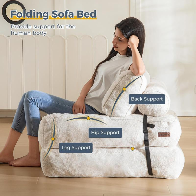 MAXYOYO Fuzzy Folding Sofa Bed, Convertible Sleeper Chair with Pillow Foldable Mattress with Back Support - Kiki of DC Styles Store
