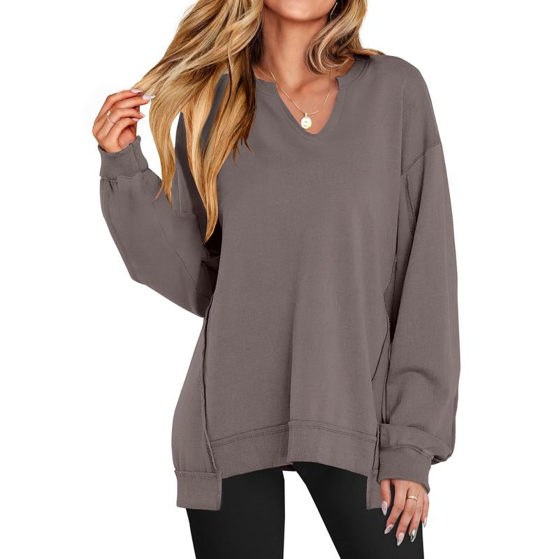 Oversized V Neck Sweatshirt for Women - Stylish Lightweight Long Sleeve Tunic for Winter Casual Wear and Teen Fashion - Kiki of DC Styles Store