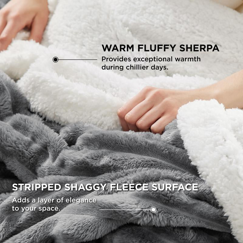 【Deal 'S for You】Bedsure Striped Sherpa Blanket Super Soft Cozy Plush Fleece Flannel Solid Modern Lightweight Comforter - Kiki of DC Styles Store