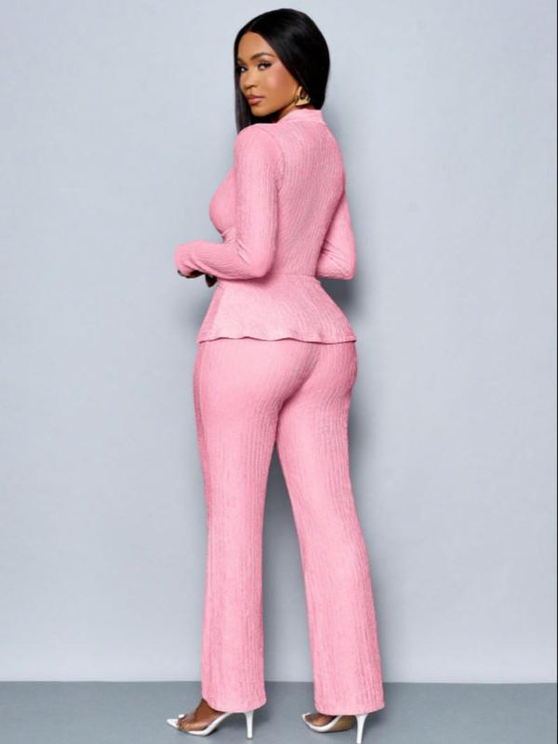 Women'S Apricot Color Elegant V Neck Long Sleeve T-Shirt and Wide Leg Pants Two Piece Set, Asymmetrical Hem Two-Piece Outfits, Casual Daily Wear, Clothes - Kiki of DC Styles Store