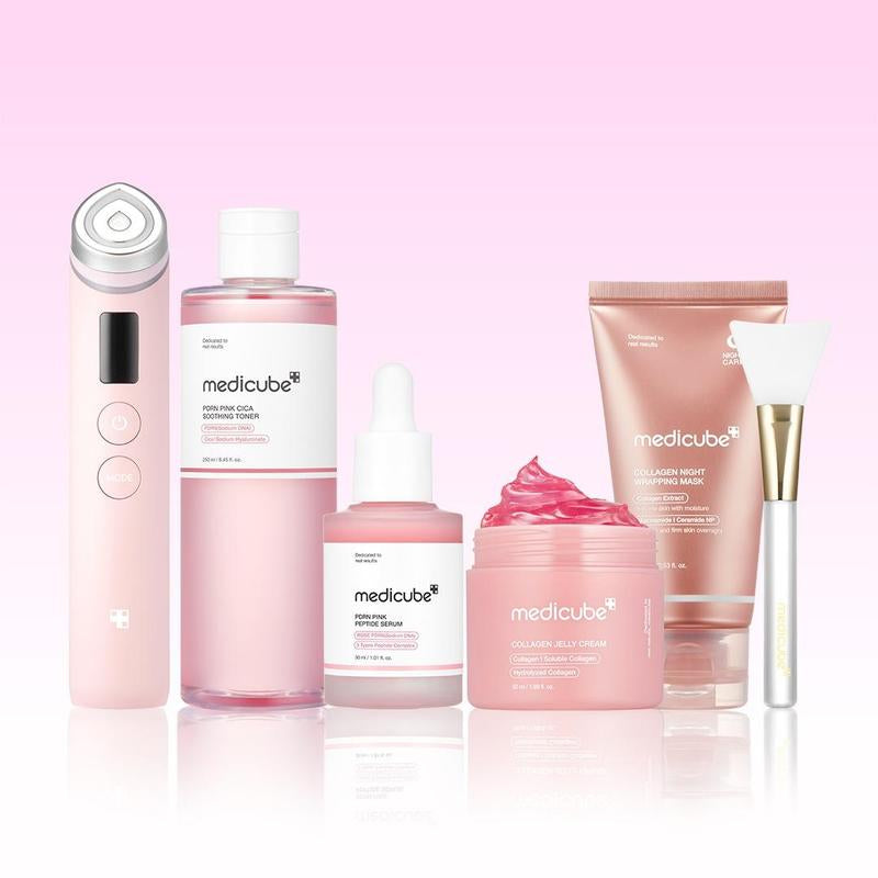 [Medicube Official] Pink Glass Glow Routine SetㅣK-Beauty Viral Glass Glow Device, PDRN Pink Peptide Toner, PDRN Pink Peptide Serum, Collagen Repair - Kiki of DC Styles Store