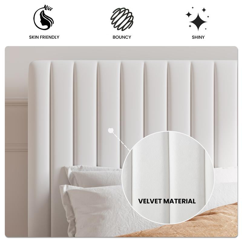 Luxurious SHA CERLIN Velvet Upholstered Platform Bed Frame with Adjustable Headboard - Sturdy and Stylish Design (Frame Only, Box Spring Optional) - Kiki of DC Styles Store