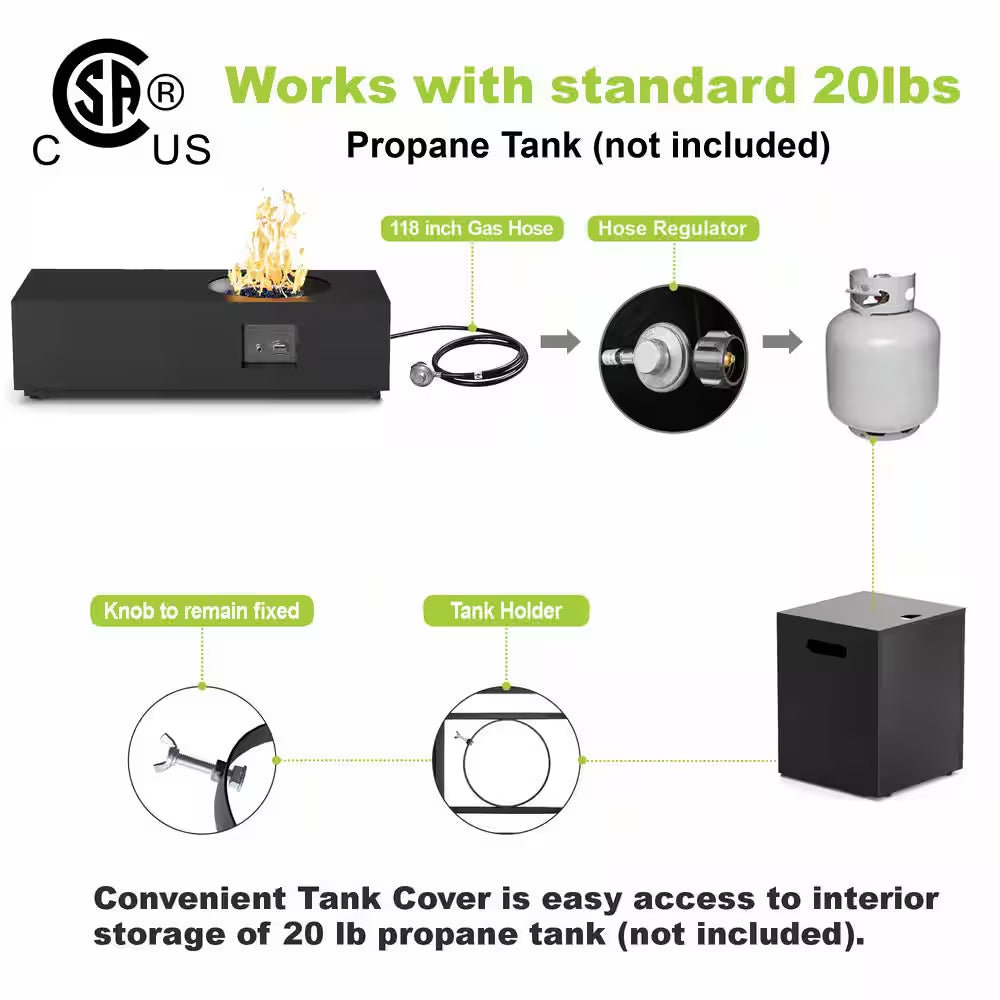 50,000 BTU Black Steel Outdoor Fire Table - 48" Propane Gas Fire Pit for Cozy Gatherings