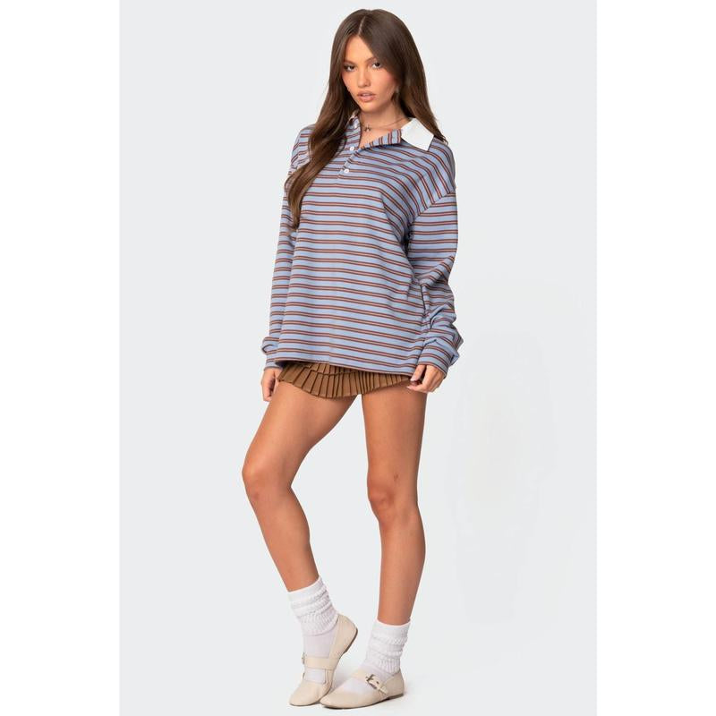 Elevate Your Style with the Stripey Oversized Collared Shirt - Kiki of DC Styles Store