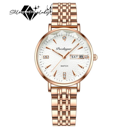 Silvermelody Waterproof Luminous Women'S Watch Female Student Korean Style Trendy Dual Calendar Quartz Watch Ultra-Thin - Kiki of DC Styles Store