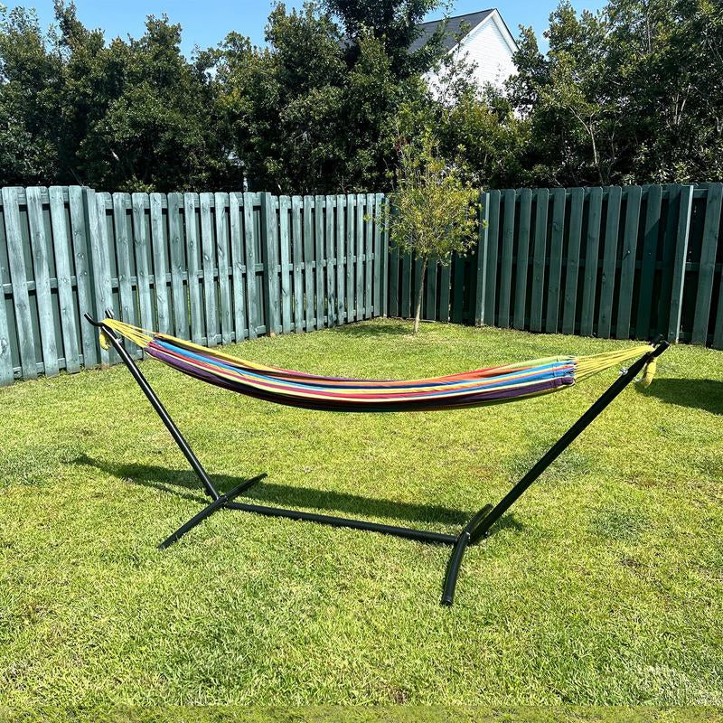 Double Hammock Set with Steel Stand,Brazilian Style Double Hammock Set with Steel Stand 450Lb Capacity Steel Stand, Premium Carry Bag Included, for Backyard, Camping,Garden Double Hammock Canvas Outdoor Patio,Heavy Duty Portable Hammock Stand - Kiki of DC Styles Store