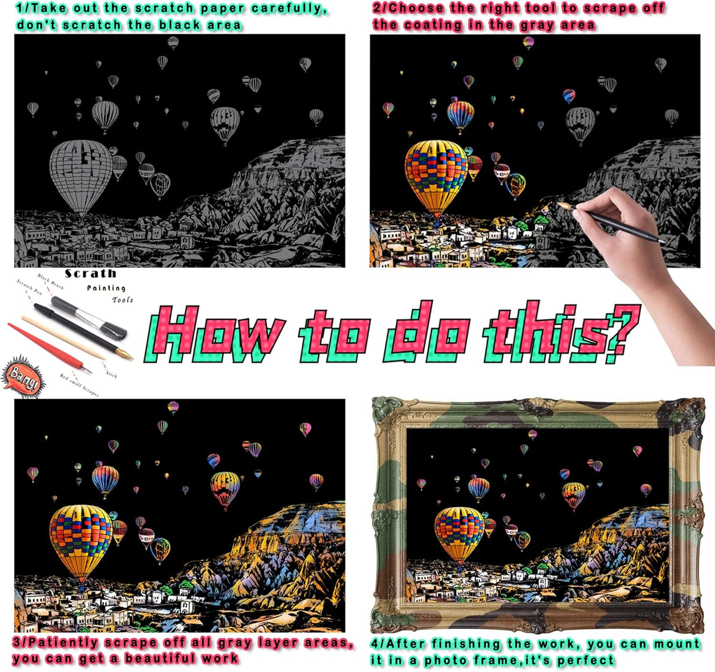 Scratch Art for Adults and Kids-City Landmarks Scratch Painting Craft Kit (8 Sheets A4)|DIY Foil Engraving Art Set|Stress Relief Gift for Travel Lovers,Craft Lovers,Home Decor(America/Europe)