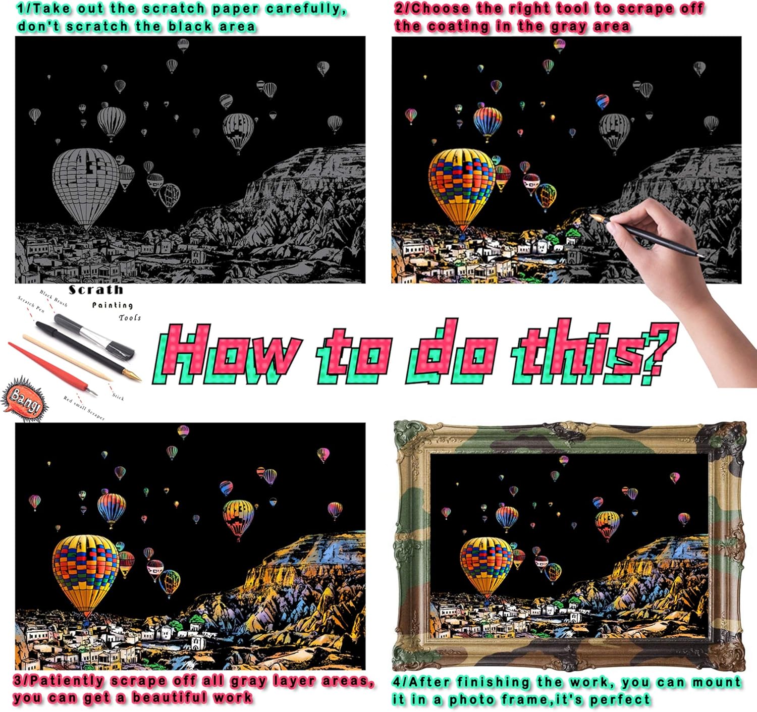 Scratch Art for Adults and Kids-City Landmarks Scratch Painting Craft Kit (8 Sheets A4)|DIY Foil Engraving Art Set|Stress Relief Gift for Travel Lovers,Craft Lovers,Home Decor(America/Europe)