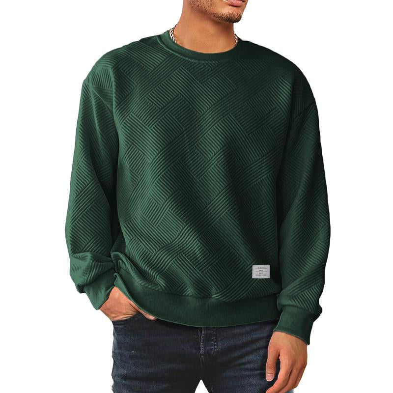Dokotoo Men's Stylish Crewneck Sweatshirt - Long Sleeve Solid Color Pullover with Geometric Texture
