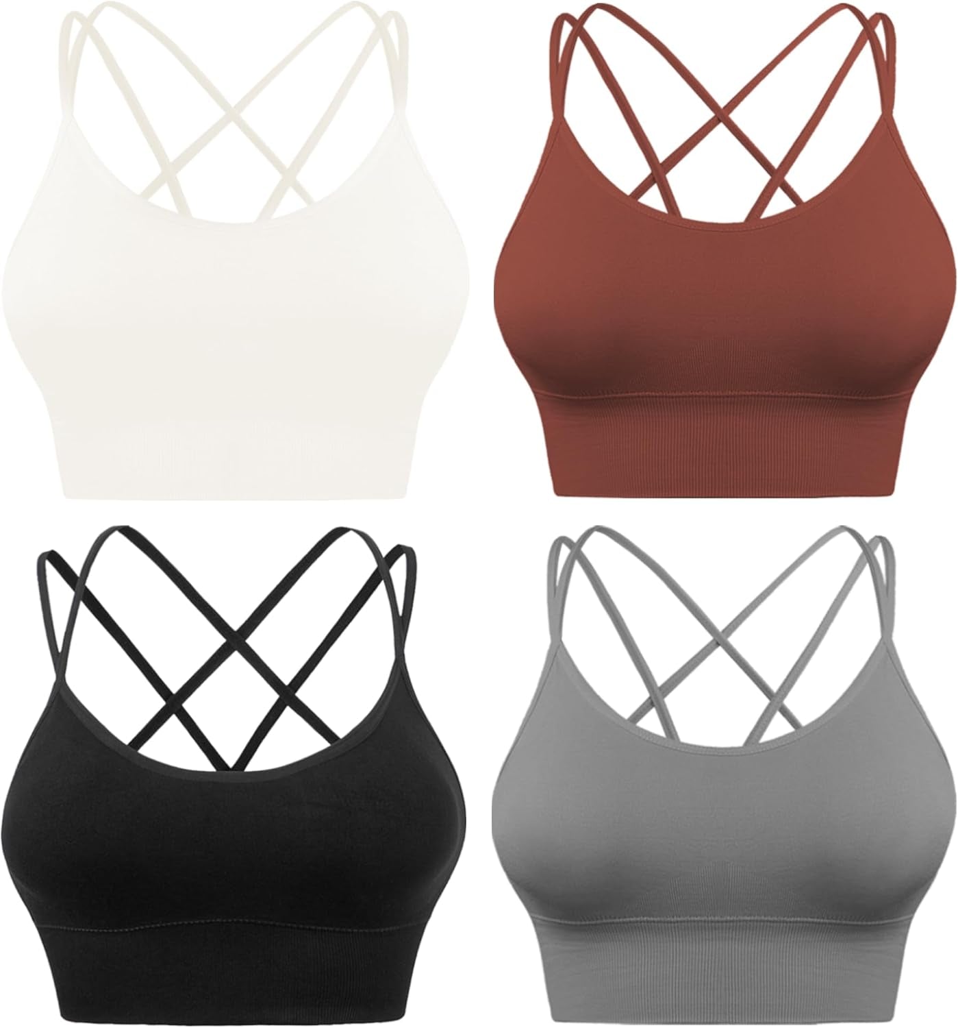 Cross Back Sport Bras Padded Strappy Criss Cross Cropped Bras for Yoga Workout Fitness Low Impact - Kiki of DC Styles Store