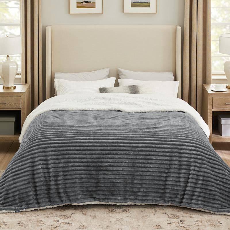 【Deal 'S for You】Bedsure Striped Sherpa Blanket Super Soft Cozy Plush Fleece Flannel Solid Modern Lightweight Comforter - Kiki of DC Styles Store