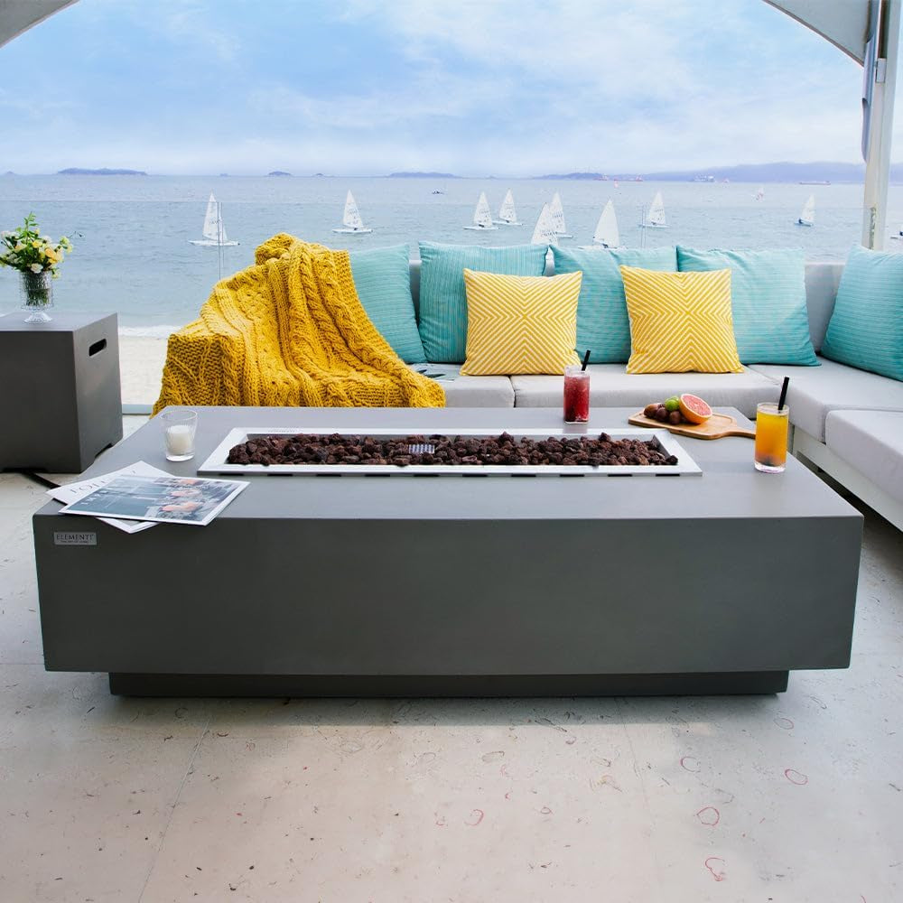 Granville 60" Modern Cast Concrete Fire Table - 45,000 BTU Natural Gas Fire Pit with Decorative Lava Rocks for Ultimate Outdoor Ambiance