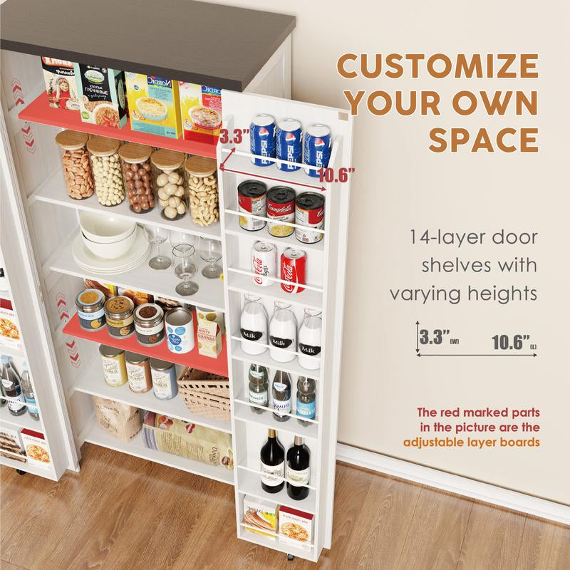 71" Kitchen Pantry Storage Cabinets with Farmhouse Doors, Adjustable Shelves for Space in Dining or Living Room, Modern Furniture Organization Closet - Kiki of DC Styles Store