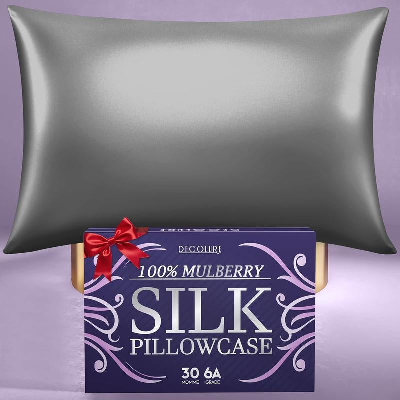 DECOLURE 100% Pure Mulberry Silk Pillow Case Standard Size – Highest Grade 30 Momme 6A+, Luxuriously Soft & Cooling Silk Pillowcase for Hair & Skin, Hypoallergenic, Breathable, Hidden Zipper - Kiki of DC Styles Store