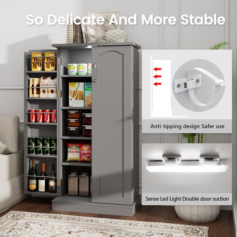 71" Kitchen Pantry Storage Cabinets with Farmhouse Doors, Adjustable Shelves for Space in Dining or Living Room, Modern Furniture Organization Closet - Kiki of DC Styles Store