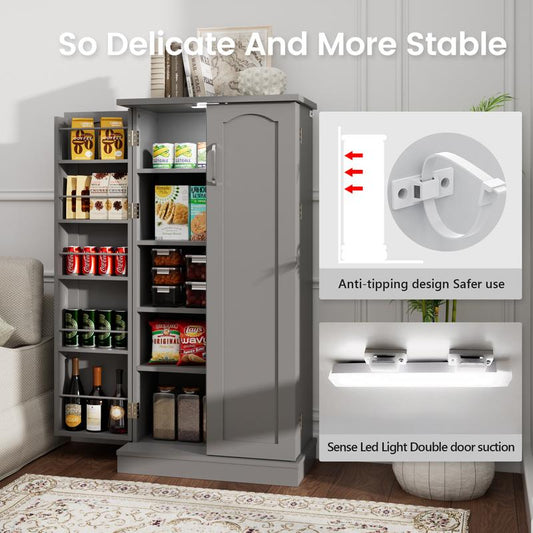 71" Kitchen Pantry Storage Cabinets with Farmhouse Doors, Adjustable Shelves for Space in Dining or Living Room, Modern Furniture Organization Closet - Kiki of DC Styles Store