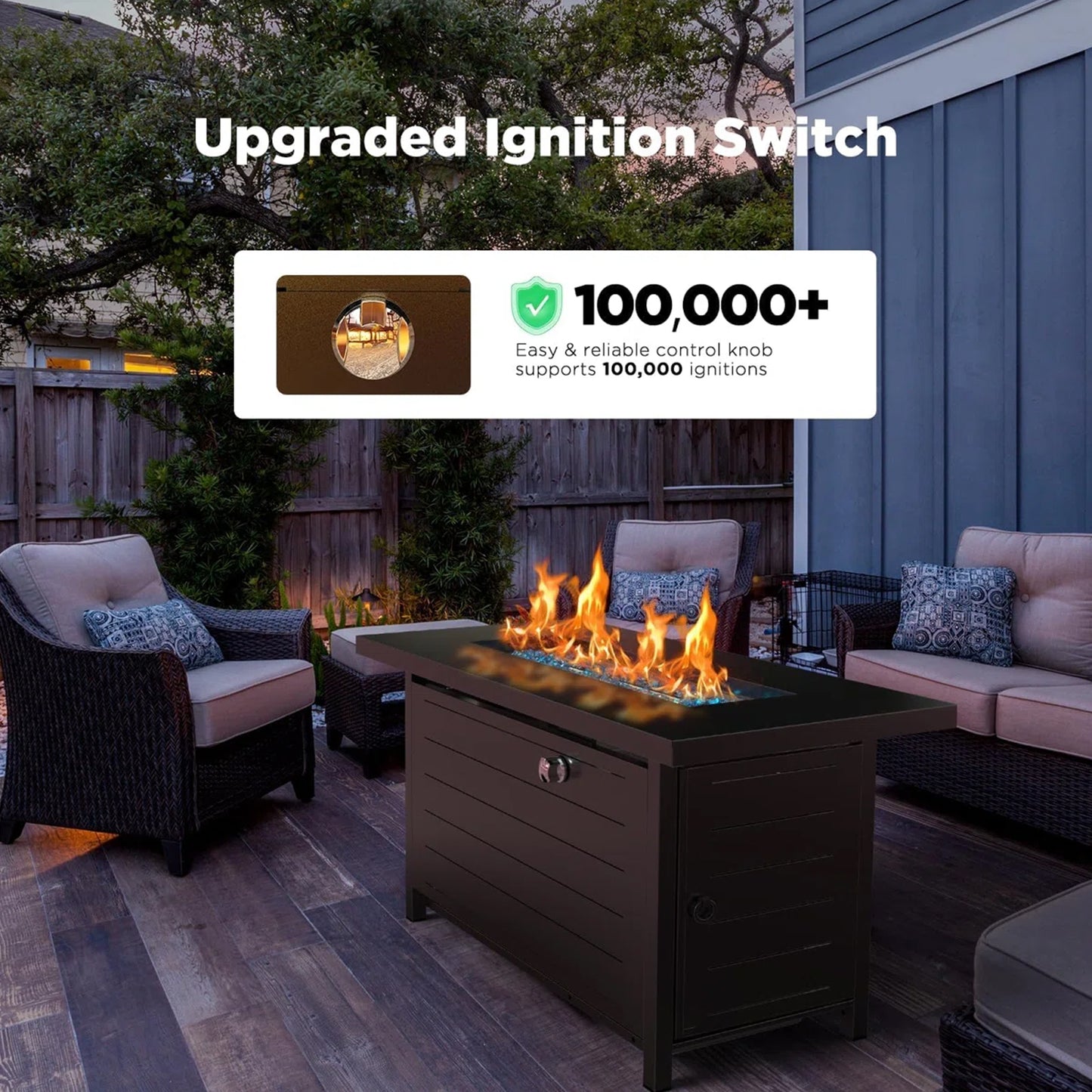 43" Propane Fire Pits for outside 60,000 BTU Gas Fire Pit Table for outside with Lid , Glass Beads, Cup Holders, Hanging Shelf & Nylon Cover, Rectangle - Kiki of DC Styles Store