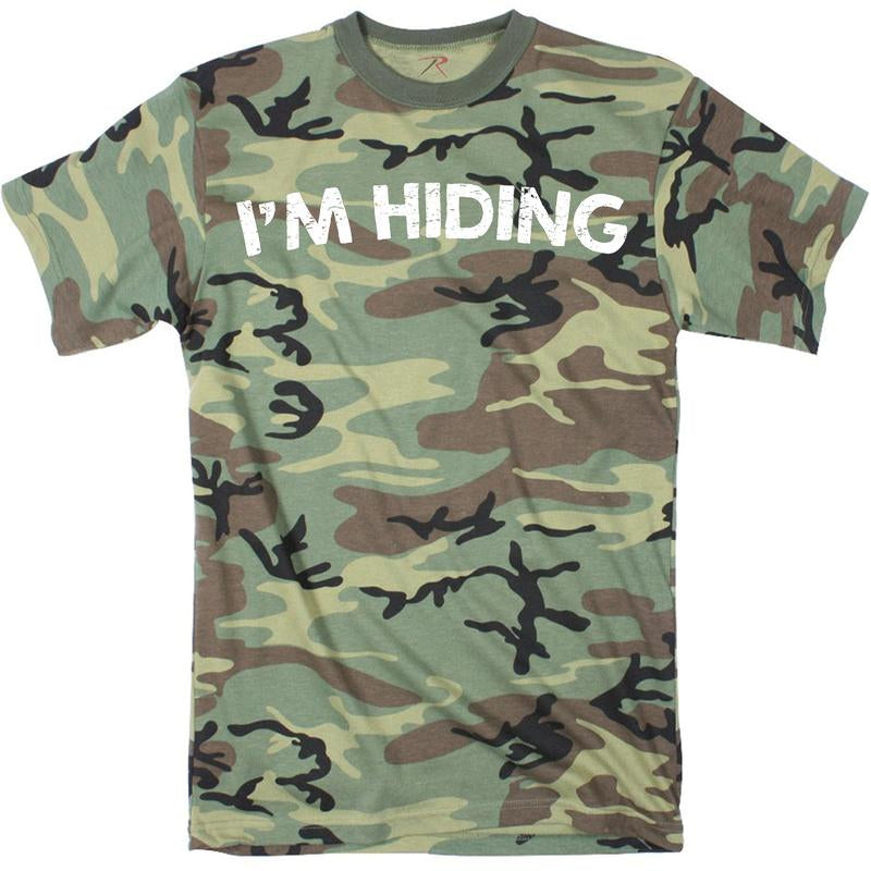 Mens Im Hiding Camo T Shirt Funny Sarcastic Military Hunting Novelty Dad Joke Mens Funny T Shirts Cool Tees Soft Stylish Casual Menswear Funny Sarcastic Short Sleeve Novelty Tees for Guys Camo