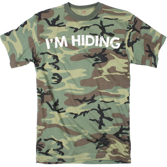 Mens Im Hiding Camo T Shirt Funny Sarcastic Military Hunting Novelty Dad Joke Mens Funny T Shirts Cool Tees Soft Stylish Casual Menswear Funny Sarcastic Short Sleeve Novelty Tees for Guys Camo