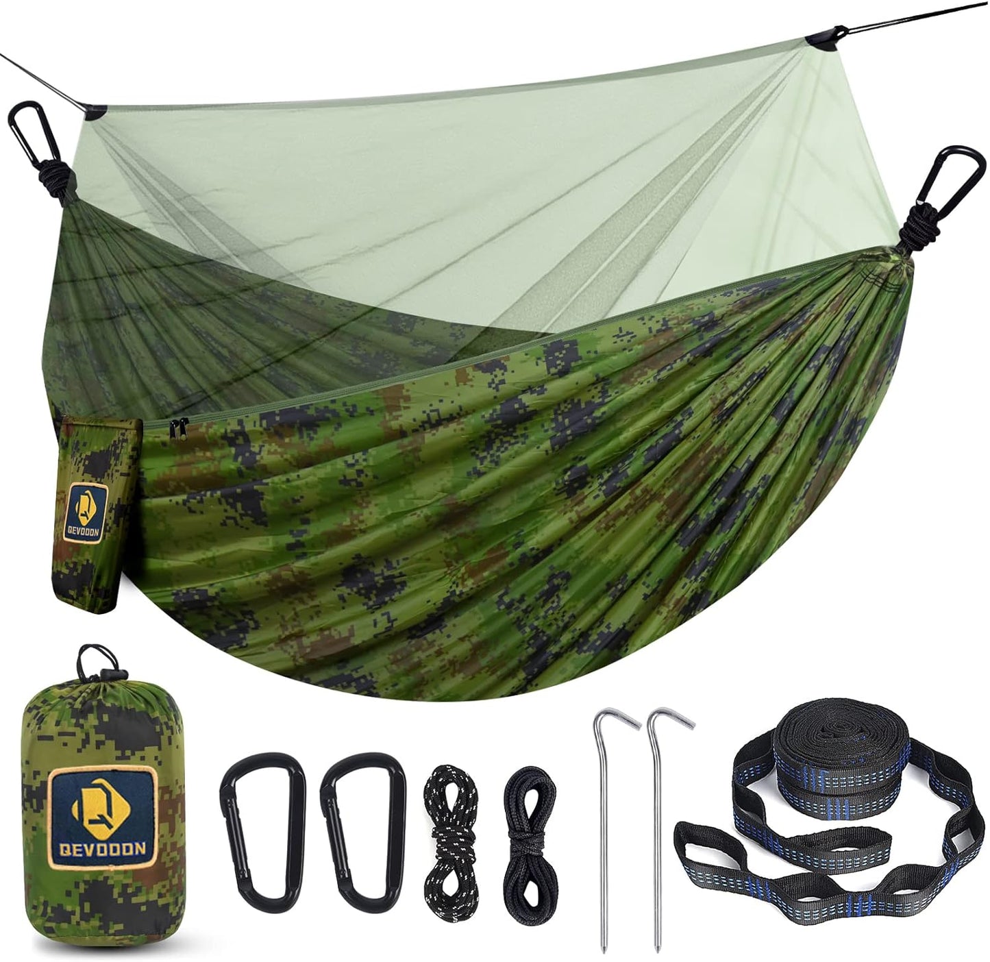 Camping Hammock with Net,Travel Portable Lightweight Hammocks with Tree Straps and Solid D-Shape Carabiners,Parachute Nylon Hammock for Outsides Backpacking Beach Backyard Patio Hiking - Kiki of DC Styles Store