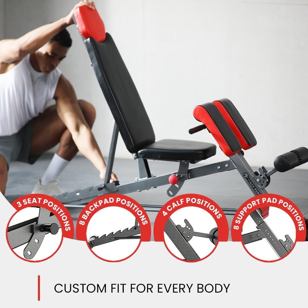 Elevate Your Fitness Routine with the Finer Form All-In-One Multi-Functional Weight Bench – Perfect for Full Body Workouts, Hyper Back Extensions, Adjustable Ab Exercises, and More!