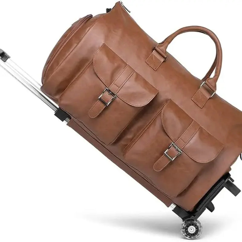 Travel in style with the SEYFOCNIA Pink PU Leather Rolling Garment Bag! Perfect for weekend getaways, this unisex expandable duffle bag is a must-have for your TikTok holiday haul! 🌟🧳✨
