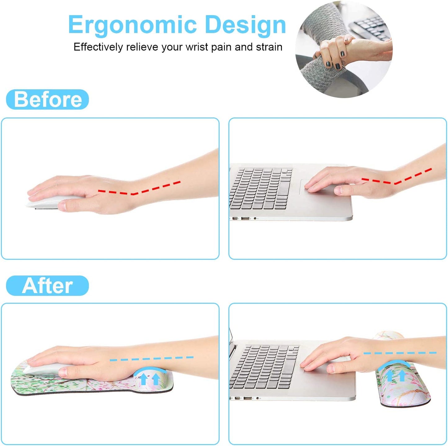 Ergonomic Mouse Pad with Wrist Rest Support and Keyboard Wrist Rest Pad, Cute Wrist Pad with Non-Slip Rubber Base and Raised Memory Foam, Easy Typing & Pain Relief, Four Seasons Tree - Kiki of DC Styles Store