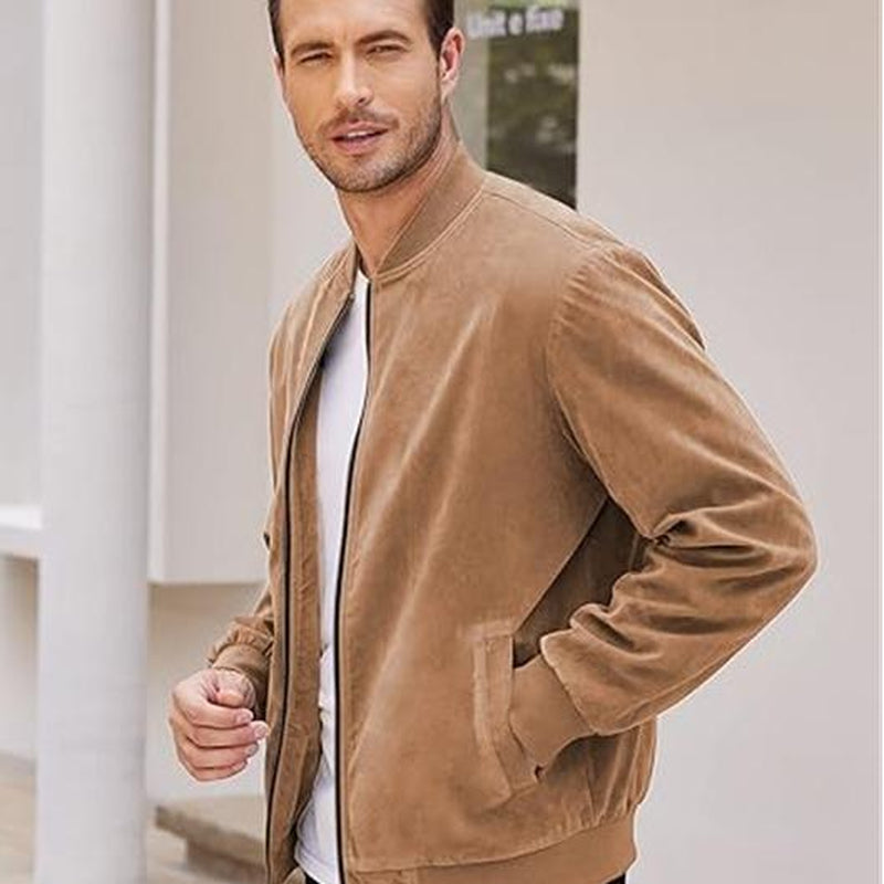 COOFANDY Men'S Casual Sports Jacket Retro Lightweight Suede Baseball Jacket, Fashionable Street Style Jacket, Suede Fabric Fashionable Comfortable Jacket, Men'S Top Coat, Men'S Jacket Coat - Kiki of DC Styles Store