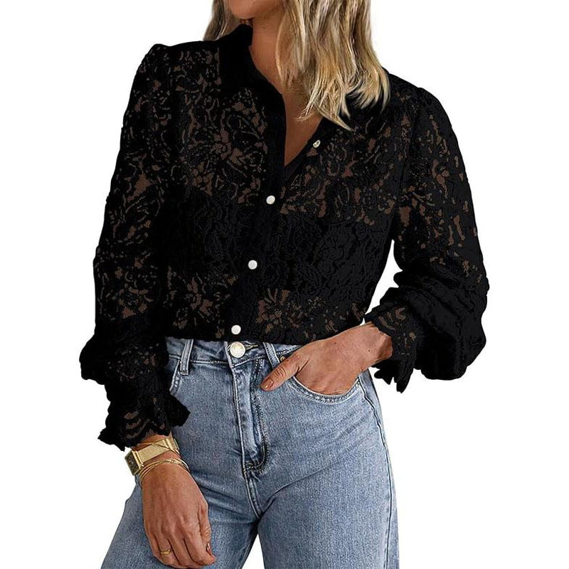 BTFBM Women'S Lace Blouses Long Sleeve Button down Tops 2025 Fall Fashion Shirt - Kiki of DC Styles Store