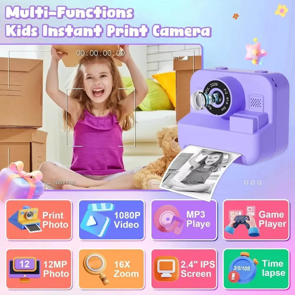 Children'S Mini Digital Video Camera with Thermal Printing & Multiple Image Stabilization, 32GB Card Included - Kiki of DC Styles Store