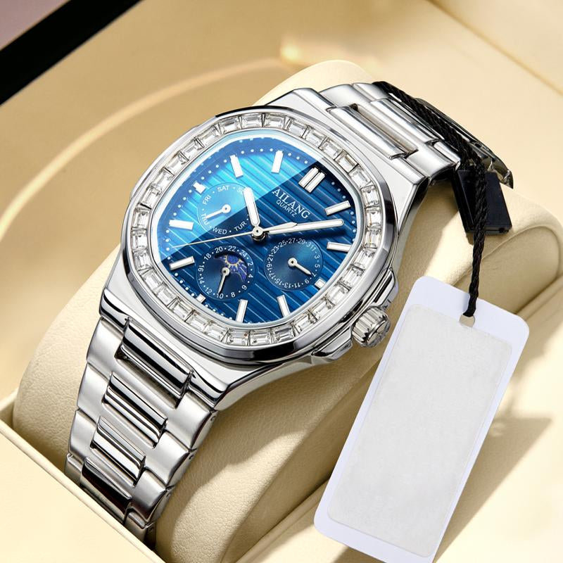 AILANG Exquisite Watch, Elegant Quartz Watch with Luminous Hand, Classic Business Rhinestone, and a Striking Blue Watch Face, a Stylish Gift for Any Occasion. - Kiki of DC Styles Store