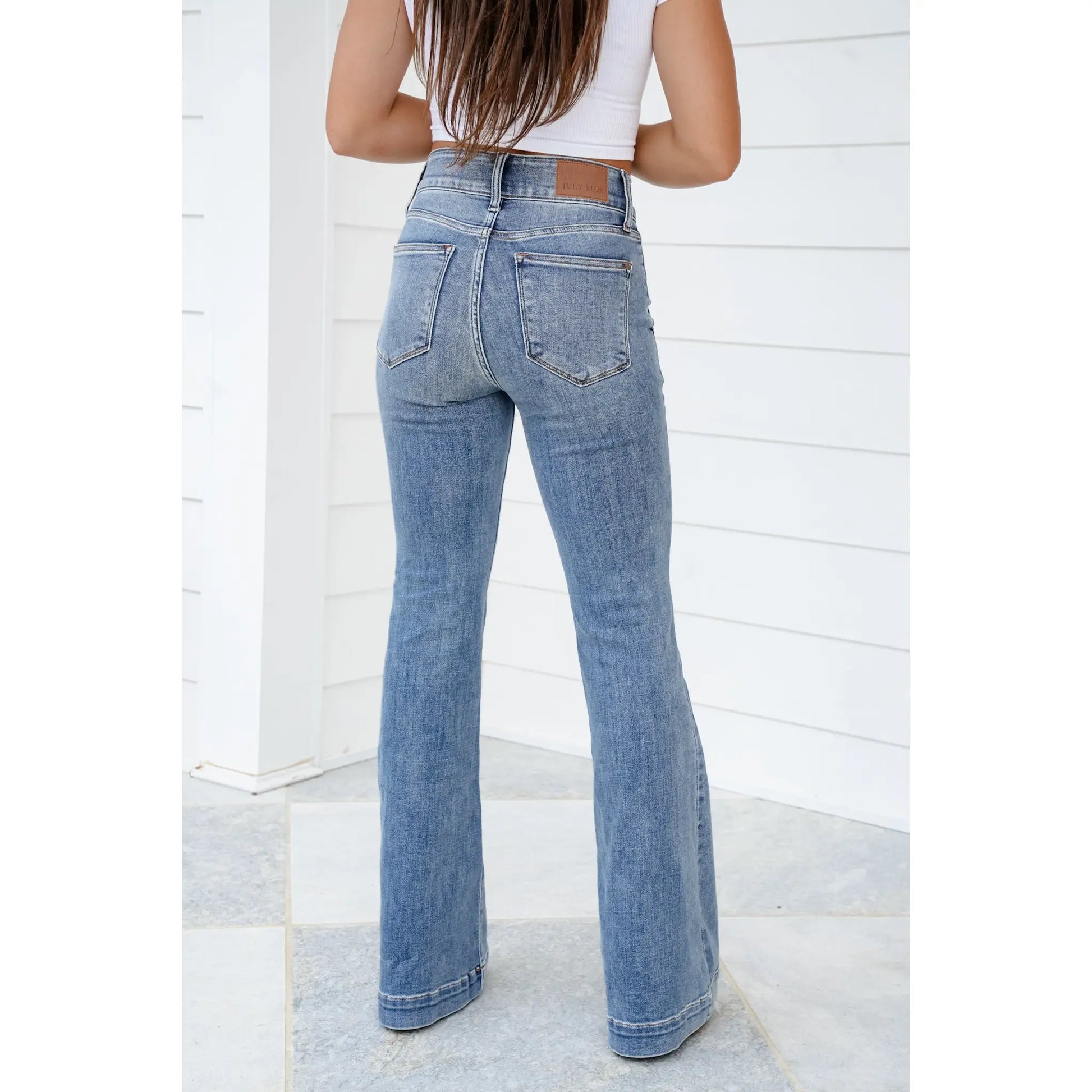 Elevate Your Style with Restocked Judy Blue High Rise Medium Wash Trouser Flare Jeans