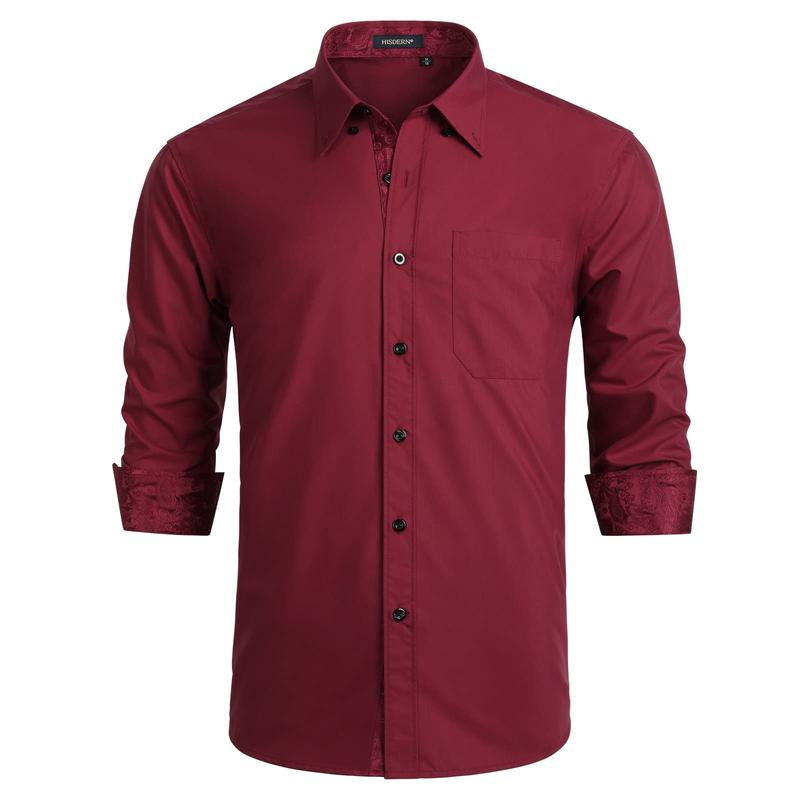 Men'S Dress Shirts Long Sleeve Button down Casual Shirts for Men Inner Contrast Formal Business Tuxedo Wedding Shirt