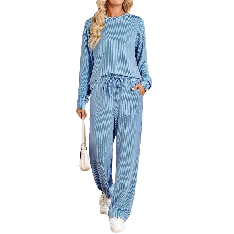 Lounge Sets for Women 2 Piece Outfits Casual Long Sleeve Sweatshirts and Wide Leg Pants Tracksuit Sets