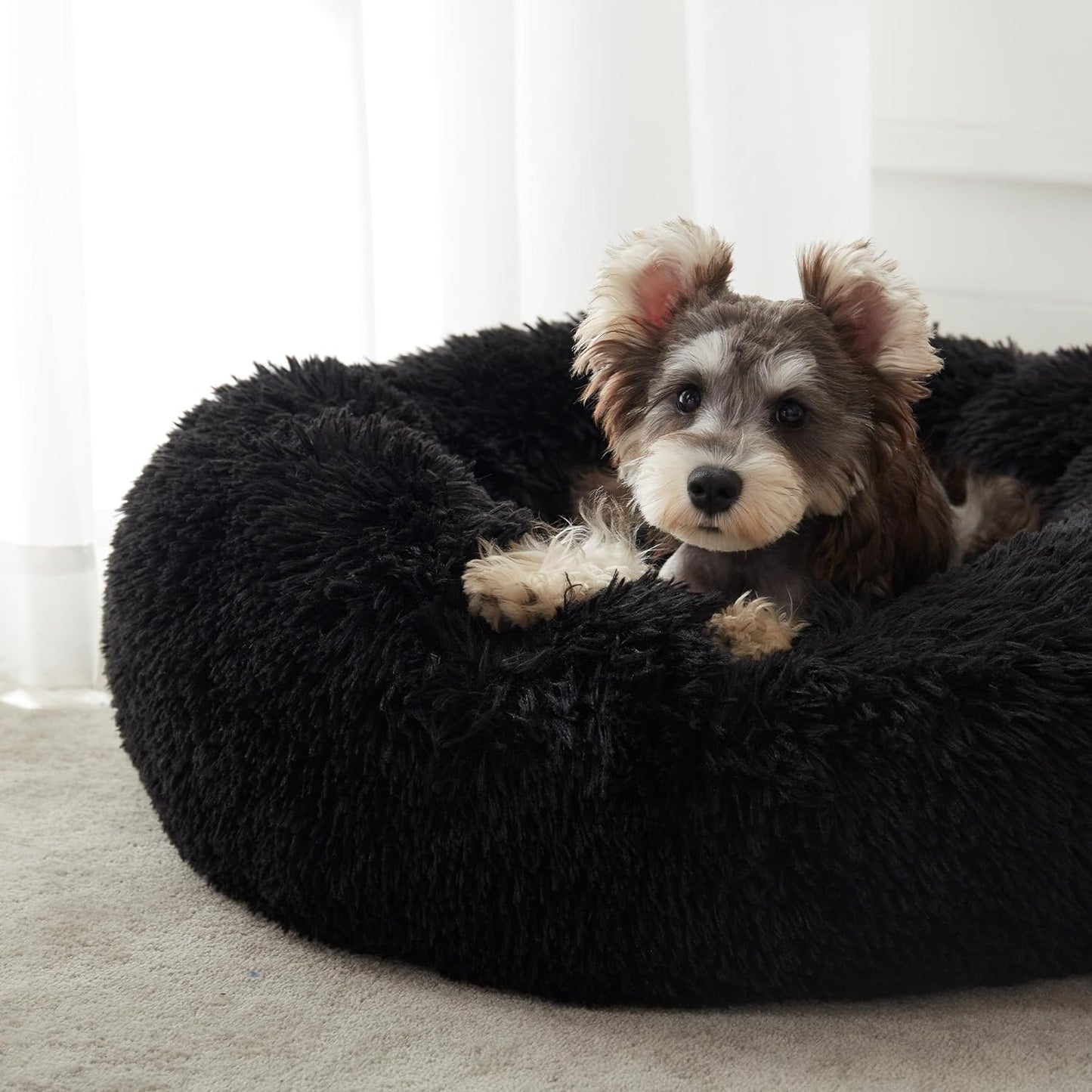 Calming Anti-Anxiety Donut Dog & Cat Bed, Warming Cozy Soft round Cushion, Fluffy Faux Fur Plush Cuddler for Small Medium Dogs and Cats - Kiki of DC Styles Store