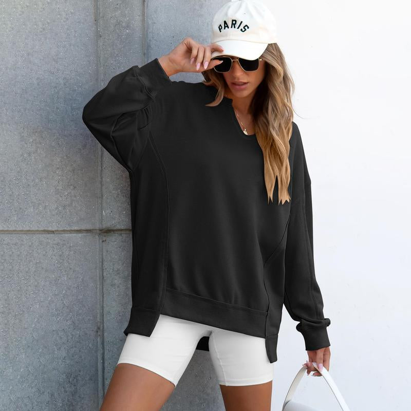 Oversized V Neck Sweatshirt for Women - Stylish Lightweight Long Sleeve Tunic for Winter Casual Wear and Teen Fashion - Kiki of DC Styles Store